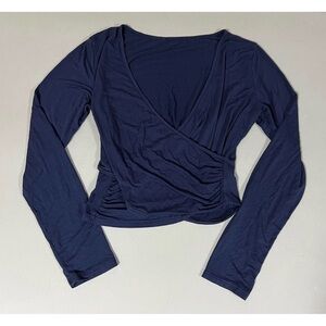 Navy Blue Solid Ruched Long Sleeve Shirt Top Blouse Tee Size S 💙✨ #shirt #casual